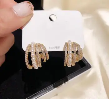 

women luxury temperament beads zircon C-shaped multi-laye ear accessories