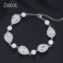 ZAKOL Роскошные серьги-цепочки с кубическим цирконием и искусственным жемчугом для элегантных женщин модные свадебные ювелирные изделия fsbm2101