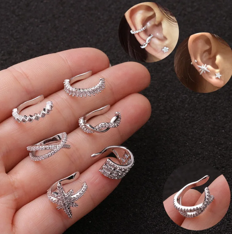 

Silver Stainless Steel 1pc Adjustable Zircon Ear Cuff No Piercing Conch Cuff Earring Cartilage Helix Conch Fake Piercing Jewelry
