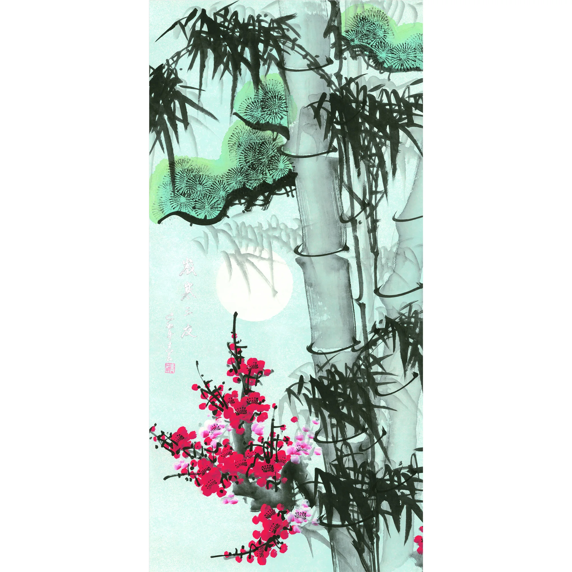 

Wall Silk Scroll Hanging Artwork Painting,Chinese scroll painting landscape art painting home decoration picture -Three Friends