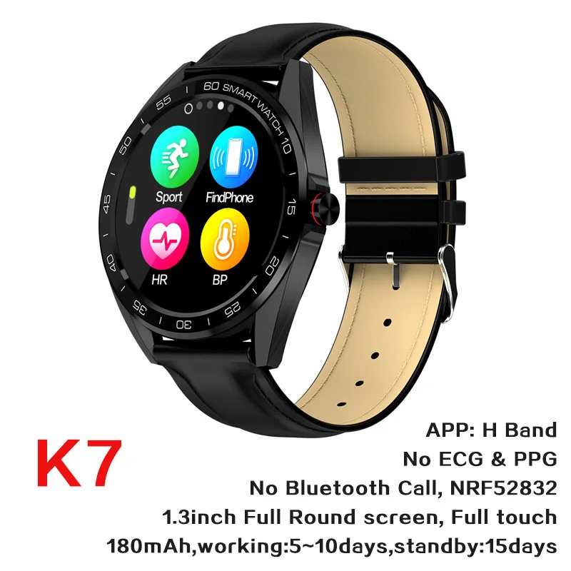 K7 Black Leather 696 SN80 модный спортивный Полный сенсорный экран Смарт-часы водонепроницаемый датчик движения контроля артериального давления сердечного ритма шагомер - Цвет: K7 Black Leather