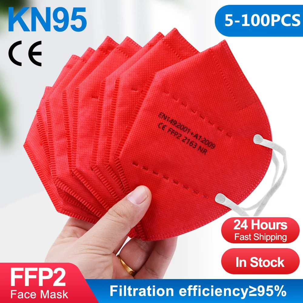 Красный FFP2mask 5-100 шт. Mascarilla KN95 респиратор FPP2 утвержденных многоразовые FFP2 маска 5