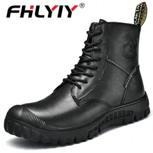 Fhlyiy/Новинка; мужские кожаные ботинки в байкерском стиле; Зимние теплые плюшевые ботинки; удобная обувь в байкерском стиле; Мужская обувь; резиновые ботильоны