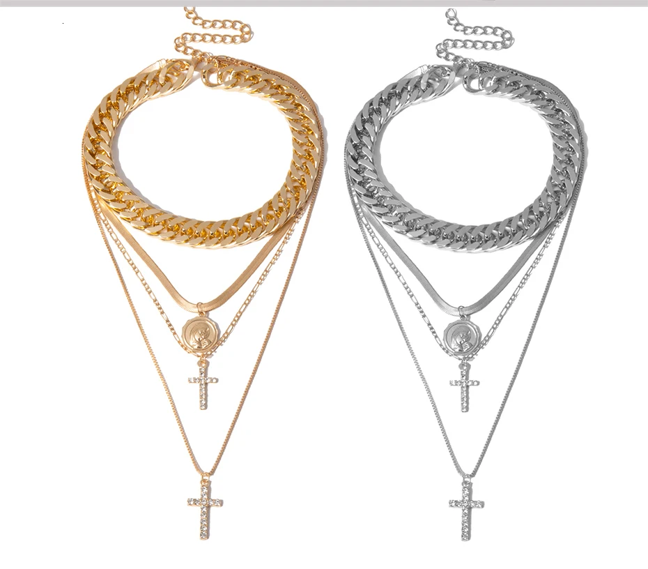 SHIXIN панк слоистые массивные ожерелья для женщин модная подвеска крест ожерелья заявление кубинские звенья цепи украшения на шею