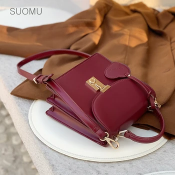 

Women retro vintage totes handbag flap bag small square bag leather shoulder messenger bag black red 2020 summer new