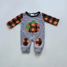 Хэллоуин благодарения, Новое поступление, милый комбинезон для маленьких девочек, оранжевая клетчатая Сумочка в виде тыквы, хлопковый Детский комбинезон-пачка