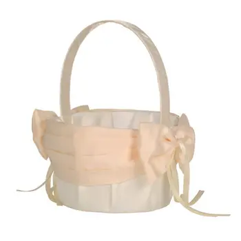 

Western Wedding Party Flower Girls Basket Champagne Ribbon Bowknot Petals Holder