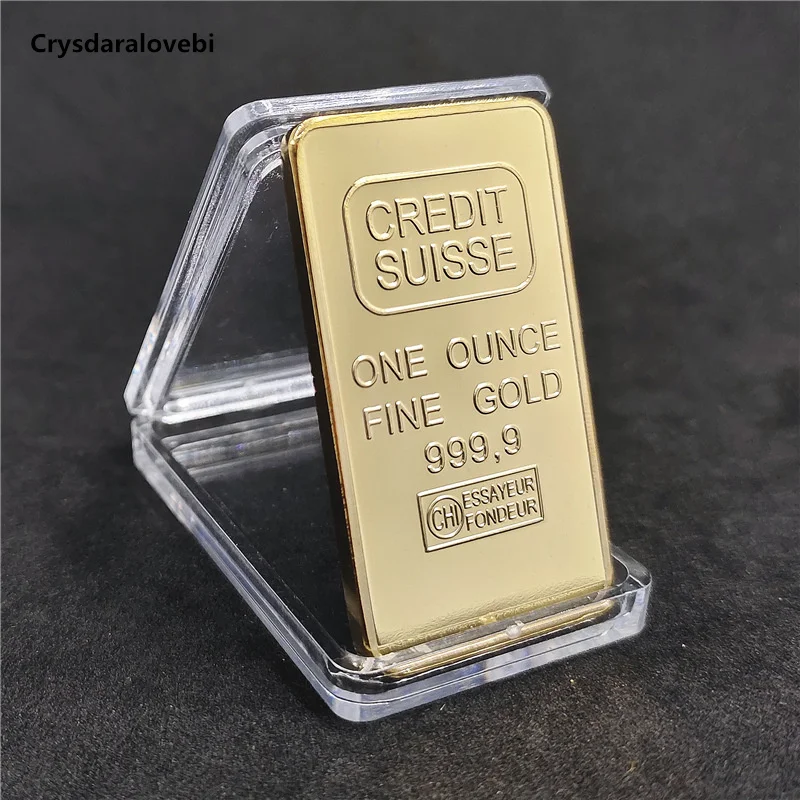 

10pcs/lot Replica Non Magnetic Credit Swiss Bullion Bar 1 OZ Real Gold Plated Ingot Badge 44 Mm X 28 Mm Coins with Different Ser