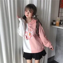 Bunny Ear Kawaii Hoodies Harajuku Women Cute Rabbit Cat Lovely Sweatshirt 2021 Soft Girls Anime Pink Pullover Black Tracksuits