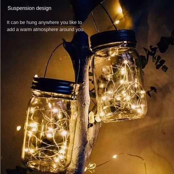 

20 LED 2M Solar Mason Jar Lights Solar Powered Beads Fairy Firefly String Light Regular Mouth Mason Jars Light Decoration