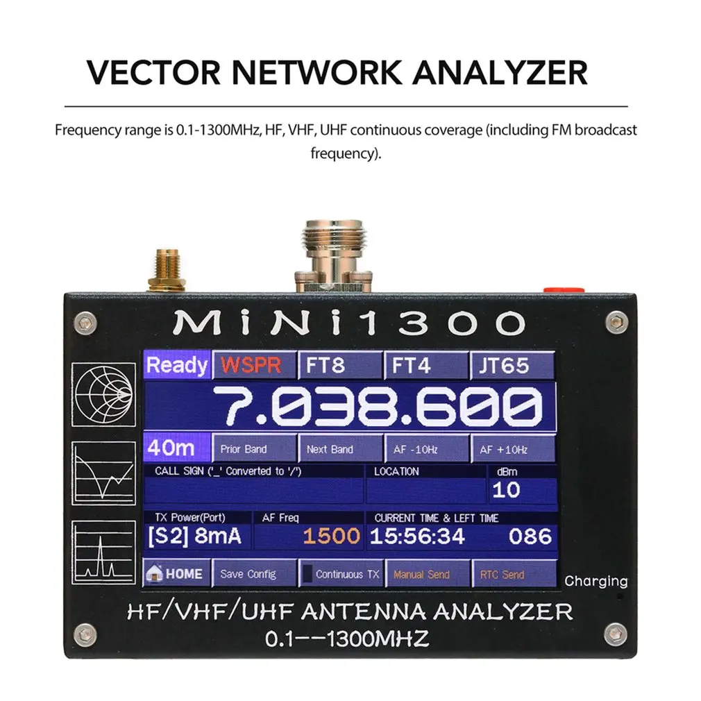 

Mini1300 TFT LCD 0.1-1300MHz HF VHF UHF ANT SWR Antenna Analyzer inner Battery Meter Upgrade From MINI600