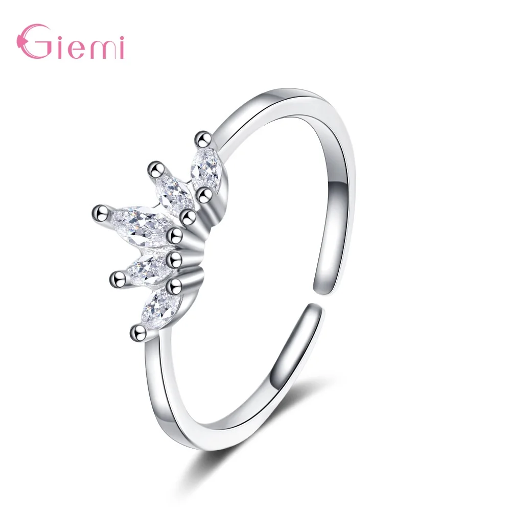 

Shiny Crystal Open Adjustable Finger Ring For Women Girls Fashion 925 Sterling Silver Simple Party Ring Fine Jewelry Bijoux