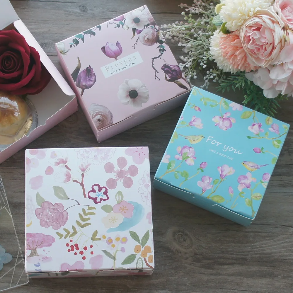 12*12*4.5cm 10pcs Pink Blue for You Thank Flower Paper Box Cookie Birthday Party Gift Packaging Wedding Christmas Use | Дом и сад