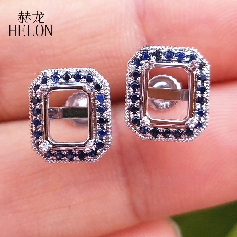 HELON, 0.3ct, натуральный сапфир, серьги, Стерлинговое Серебро, 925 драгоценный камень, для помолвки, полукрепление, серьги-гвоздики, подходят для подушки, огранки, 5,5x7 мм