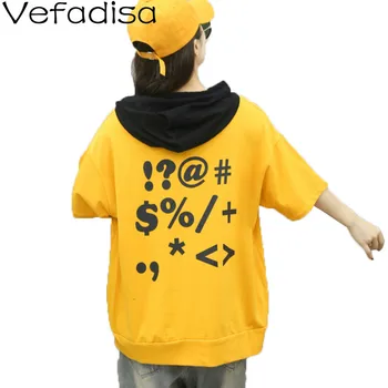 

Vefadisa Mathematics Symbol Print T-shirt Summer Hooded Women T-shirt 2020 Casual Letter Printed T-shirt Loose Women Top QYF2568