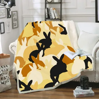 

Light Yellow Brown Black Easter Rabbit Cartoon Series Kids Warm Cozy Blanket Custom Soft Sherpa Fleece Microfiber Gift Blanket