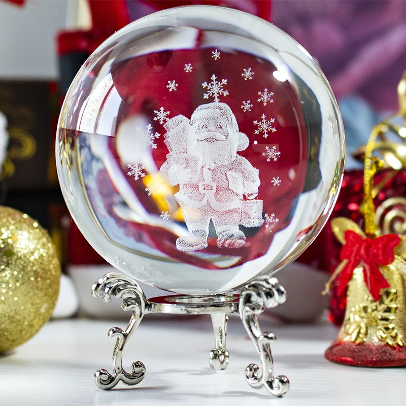 H& D 3D прозрачный хрустальный шар с подставкой фигурка для детей подарок стеклянная сфера украшение дома Рождество(Санта Клаус, 60 мм/2,36 дюйма