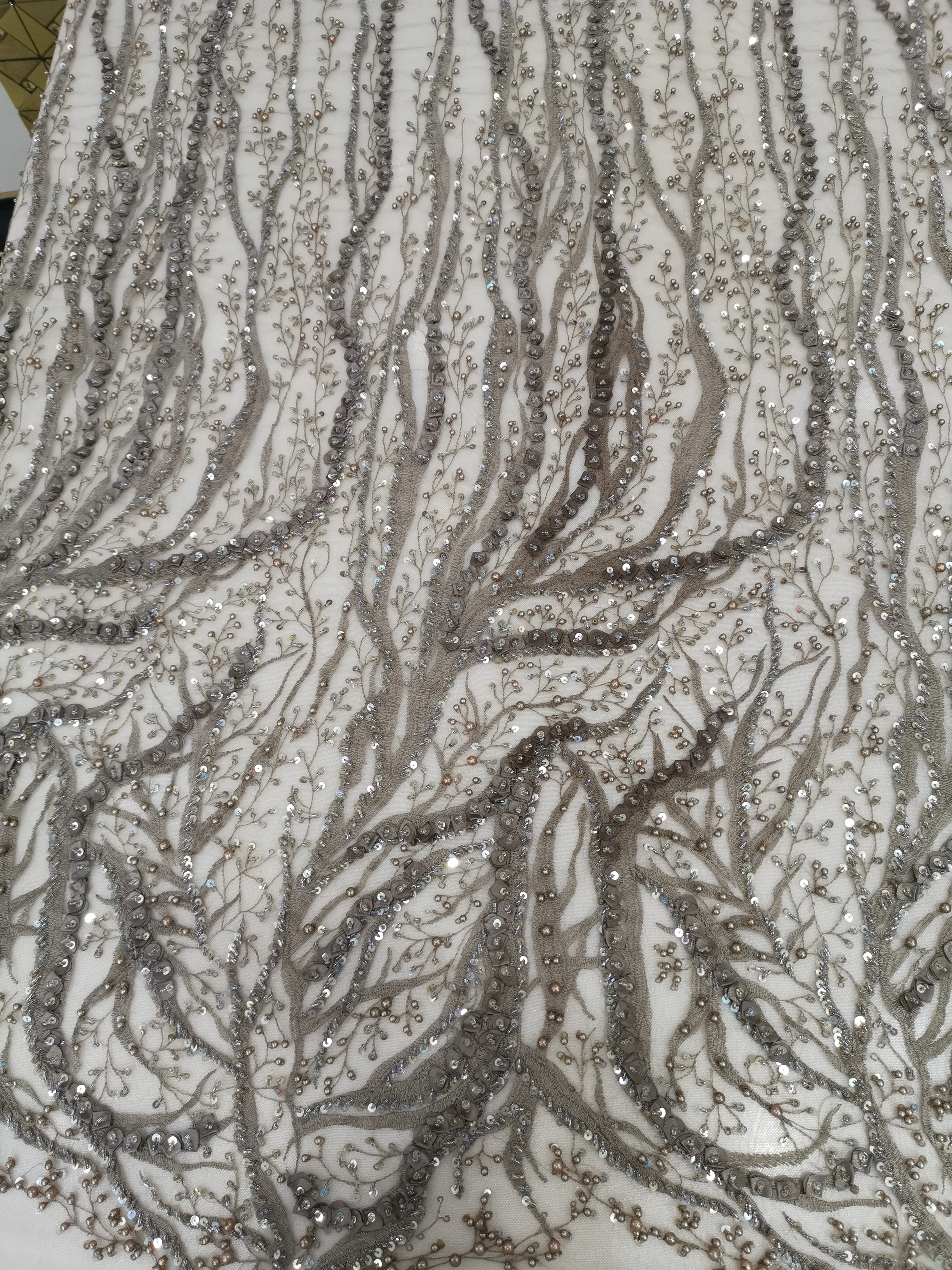Африканская кружевная ткань серый высокого класса ручной работы королевский дизайн вышитая бисером кружевная ткань 5y/лот