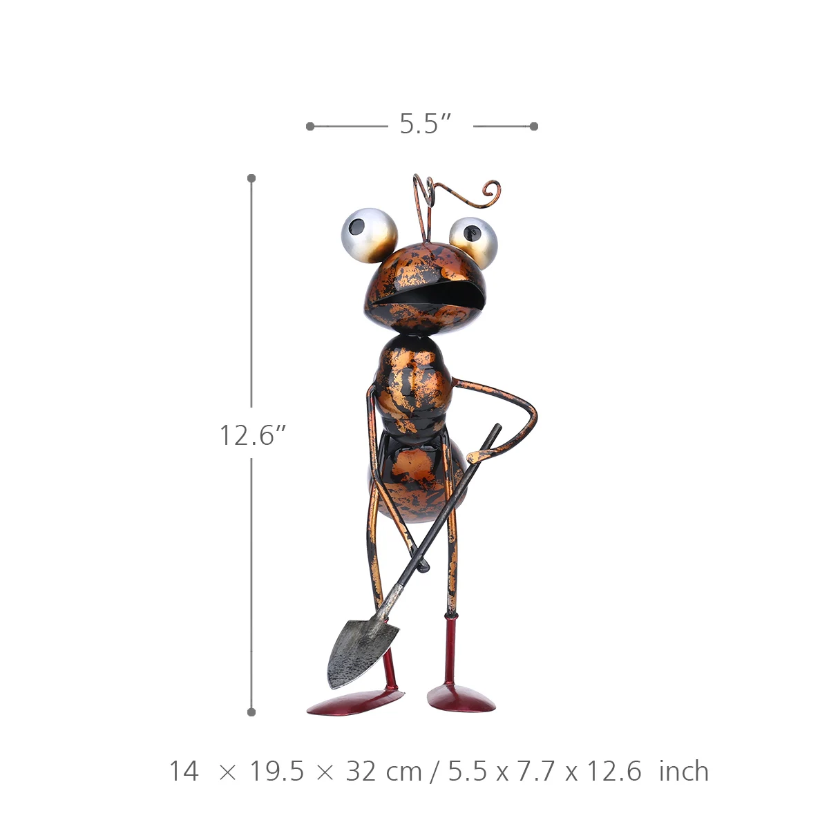 Tooarts 13inch Ant Sculpture Iron Cartoon Ant With Removable Bucket Garden or Desk Decor Succulent Flower Pot Trinket Storage