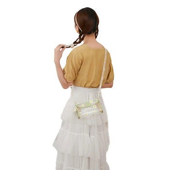 

Women Clear Daisy Pattern Crossbody Bags Cute Wide Strap Transparent Crossbody Bag See Through Handbags