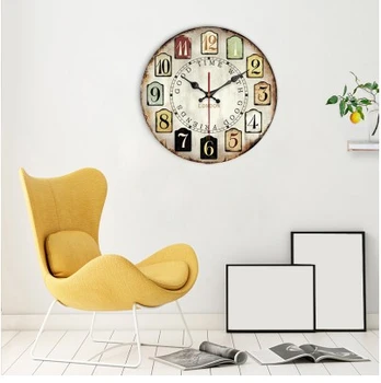 

12 Inch Classic Retro Modern Wall Clock Wooden Shabby Chic Clock On The Wall For Living Room Large Vintage Reloj De Pared WKP559