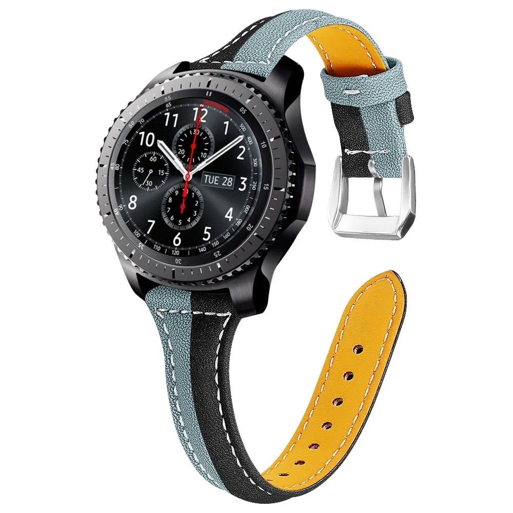 Ремешок для часов из натуральной кожи, ремешок для samsung gear S3 S2 Galaxy 42/46 мм, активный ремешок для Amazfit Stratos 2 2 S, браслет 20 мм, 22 мм - Цвет ремешка: Black Grey