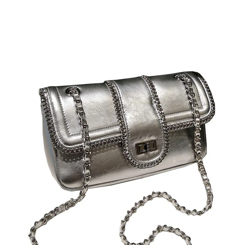 

2019 Spring Summer Women Shoulder Bag Chain Strap Flap Designer Handbags Clutch Bag Lady's Silver Messenger Bags Holographic