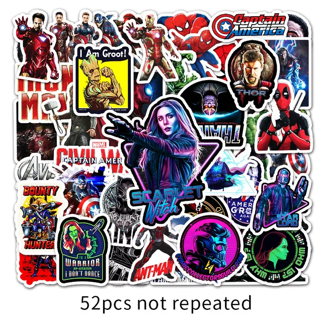 10/30/52PCS Disney Marvel The Avengers Stickers Anime Laptop Guitar Luggage Skateboard Waterproof Graffiti Sticker Kids Toys 5