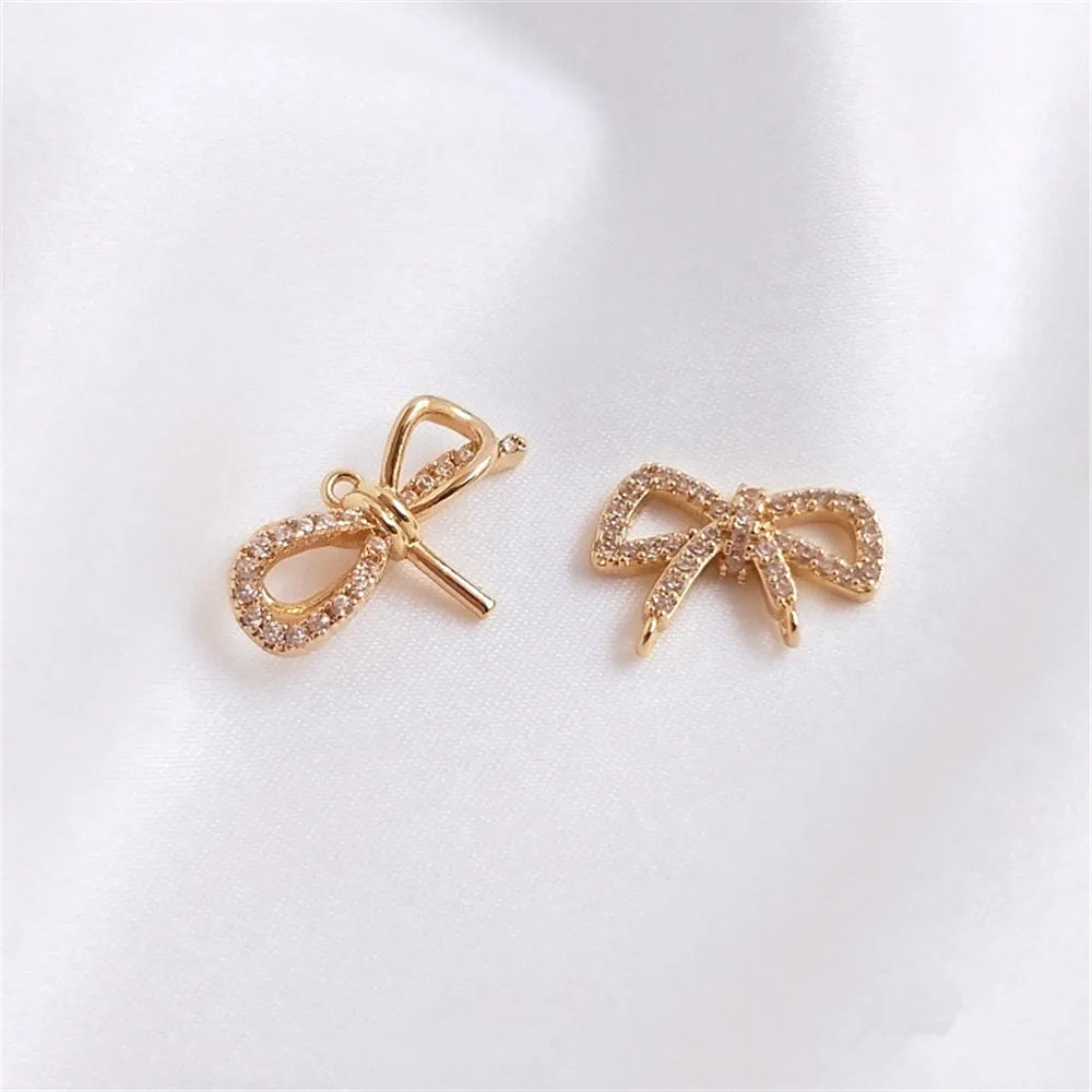 14K Gold Plated Set zircon bow pendant crystal pearl holder DIY clavicle chain earpiece double pendant
