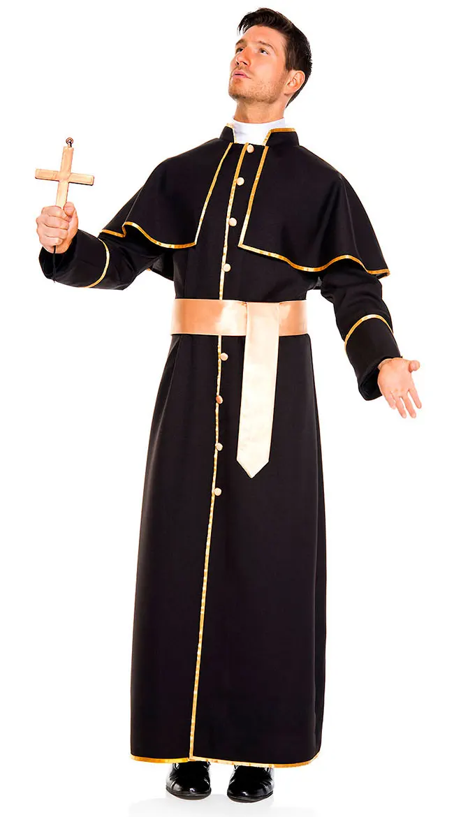 Черный классический костюм священника Пурим Хэллоуин взрослые мужчины папы халат Крестный отец, поза, маскарад, вечерняя косплей одежда