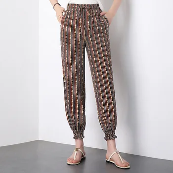 

2020 Summer New Harem Pants Women Elastic High Waist Loose Casual Vintage Print Beach Trouser Office Lady Plus Size Pants 1929