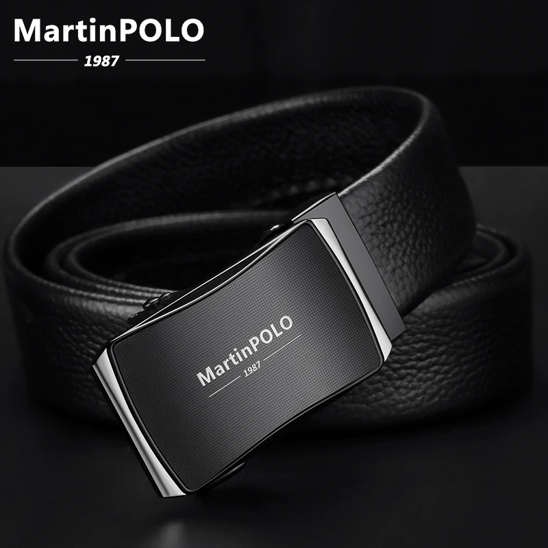 MP02701P-BLACK MARTINPOLO, мужской ремень из натуральной кожи, Воловья кожа, ремень для мужчин, сплав, автоматическая пряжка, ремни,, модные официальные пояса MP02701P - Цвет: MP02701P-BLACK
