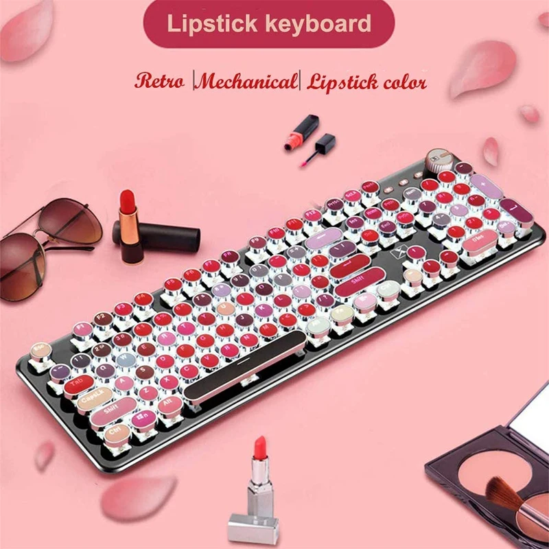 HOT-Mechanical Gaming Keyboard Typewriter Keyboard Waterproof Wired Keyboard Palette 104 Keys Metal Panel Round Keycaps