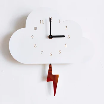 

Cute Wall Clock Nordic Style Kitchen Gift Home Decor Children Kids Room Wooden Cloud Bedroom Office With Swing Flash Nursery