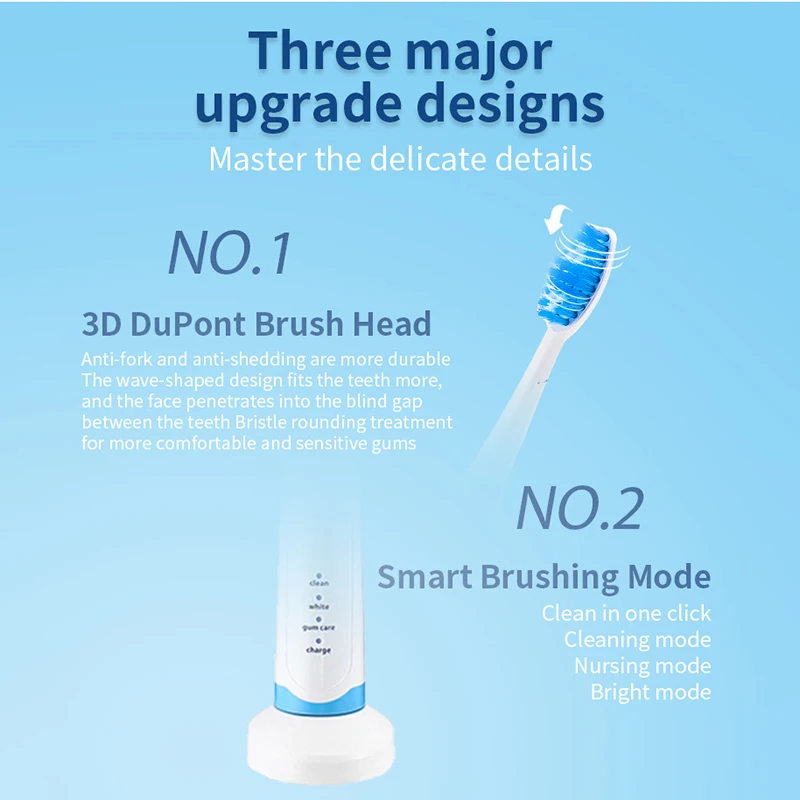 VGR Electric Toothbrush V-801 Waterproof Automatic Sonic ToothBrush Models with 2 Brush Heads VGR Electric Toothbrush V-801 Waterproof Automatic Sonic ToothBrush Models with 2 Brush Heads