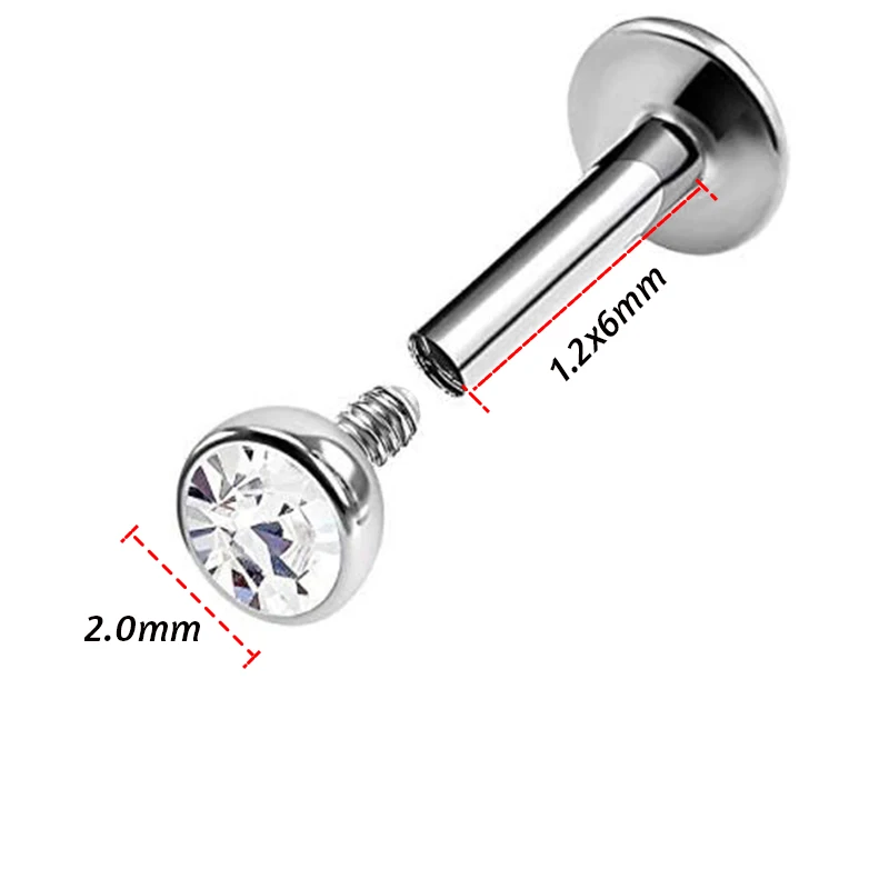 1.2x6x2mm 1 шт. 1,5-4 мм Красочный Циркон драгоценный камень Губная Серьга кольцо для пирсинга серьга 16 г ухо THelix пирсинг губ плоское кольцо хряща Tragus Пирсинг - Окраска металла: 1.2x6x2mm