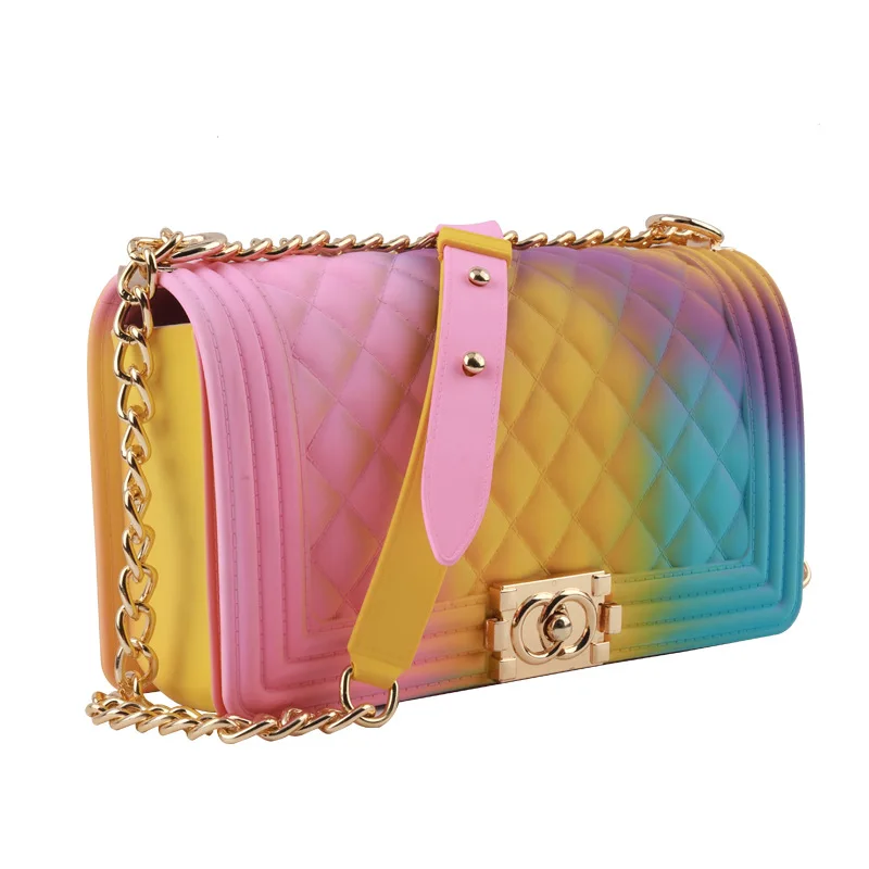 

Color Jelly Bag Female New Gradient Diamond Chain Diagonal Cross Bag Small Fragrance Wind Ladies Shoulder Bag