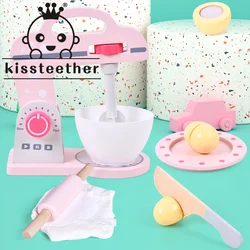 Kissteether – jouets en bois pour enfants, série de cuisine, ustensiles de cuisine pour fruits et légumes, mélangeur rose 
