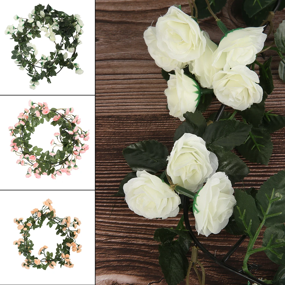 

Silk Rose Artificial Flowers Vine Garland Fake Ivy Arch Hanging Decorative Home Wall Rattan Plants for Wedding Party Decoration