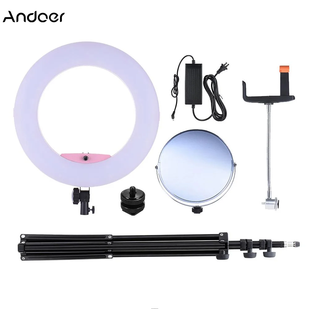 

96W 3200-5500K Photo Studio Macro LED Ring Light Video Lamp + 2m Tripod Light stand + Adapter + Make-up Mirror + phone Holder