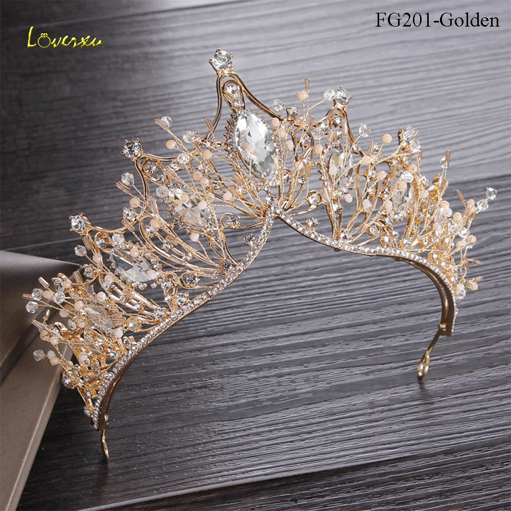 Loverxu, Роскошная золотая Хрустальная свадебная корона, диадемы, модная королева для женщин, свадебная корона, головной убор, свадебные украшения для волос, аксессуары