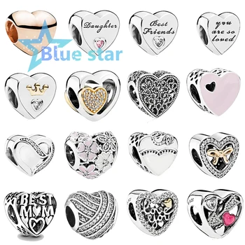 

Bule Star 100% 925 Sterling Silver 1: 1 high-quality copy pandoras Love Charm Friendship Heart Charm Grace Sweet Love Charm