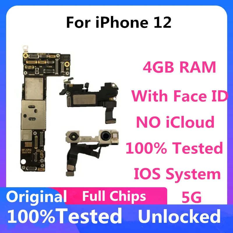 Factory Unlocked For iPhone 12 Motherboard With Face ID Free iCloud Original logicboard Full Chips 64GB 128GB 256GB Mainboard | Мобильные