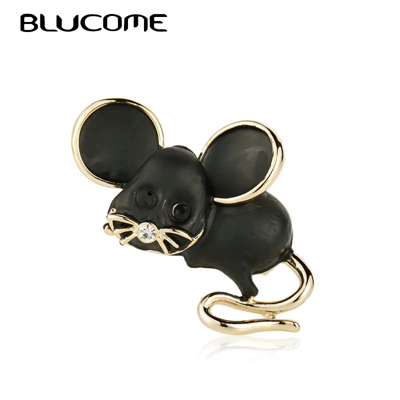 

Blucome Cute Black Mouse Brooch Gold Color Alloy Animal Brooches For Scarf Sweater Corsage Accessories Lady Kids Jewelry Pins Up