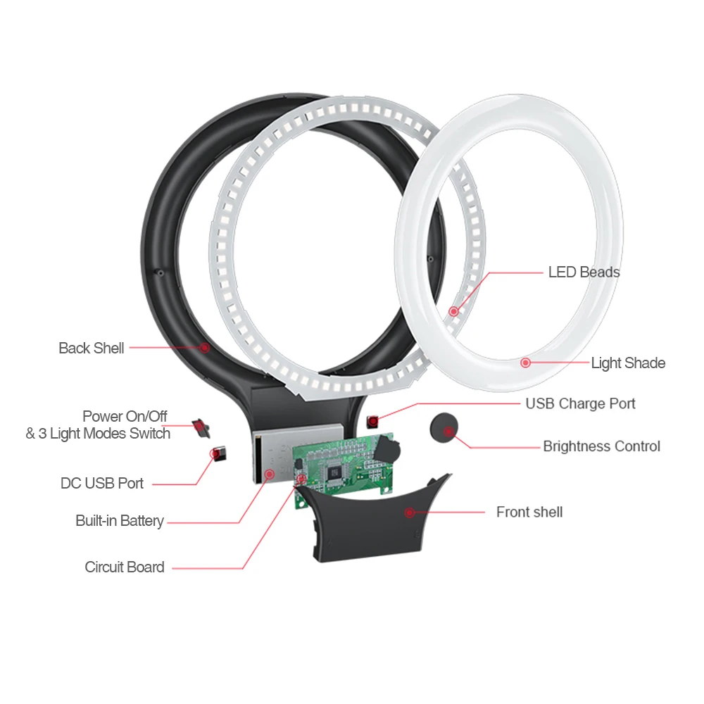 Светодиодный кольцевой светильник для студийной камеры, фотосъемка, селфи-телефон, видео, живой светильник s, 3 режима, светильник с регулируемой яркостью, с зажимом для штатива