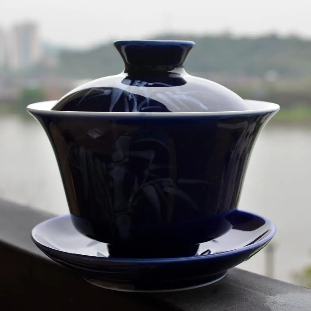 Чайные чашки Gaiwan 200 мл синие и белые фарфоровые Цзиндэчжэнь традиционный