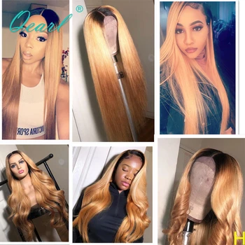 

Honey Blonde 1b/27 Colored Lace Front Wig Pre Plucked With Baby Hair Ombre Human Hair Wigs 13x6 Straight Remy Hair 150% Qearl