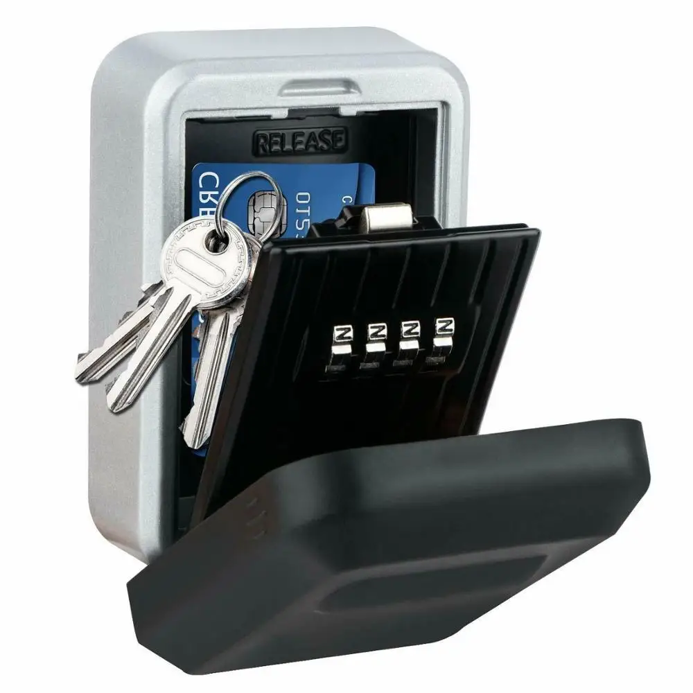 Password Key Box Wall-Mounted Metal Weatherproof 4-Digit Combination Box Outdoor Key Storage Anti-Theft Storage Box