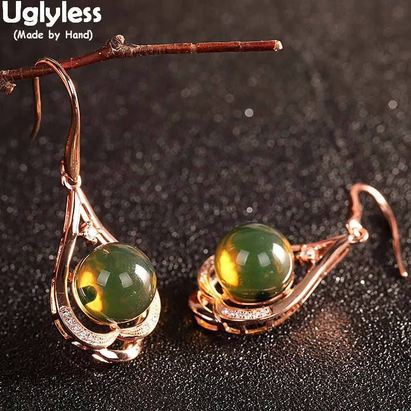 Uglyless Fashion Water Drop Earrings for Women Natural Discolored Mexico Amber 925 Silver Brincos Gemstones Dress Jewel | Украшения и