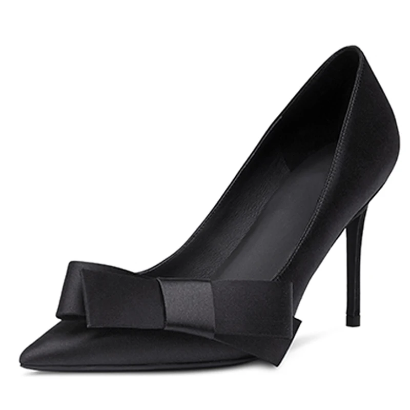 

LOVIRS Women Satin Leather Pointed Toe Bowtie Stiletto High Heel Elegant Wedding Office Shoes